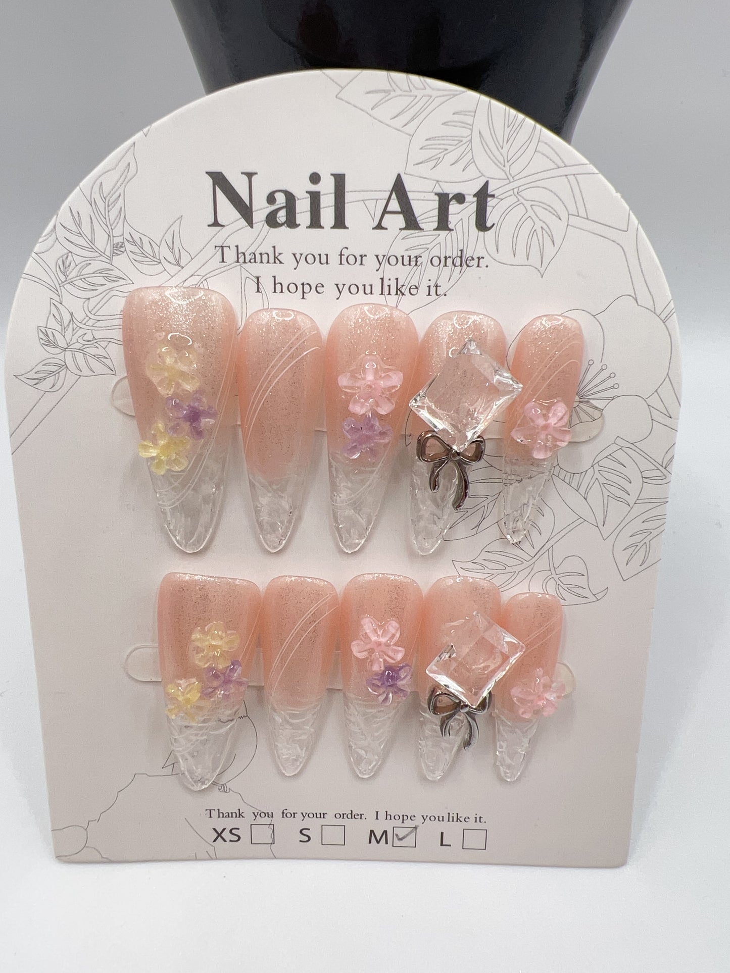 Long Stiletto Press On Nails with Rhinestone Charms – 10 Designs, Medium Size