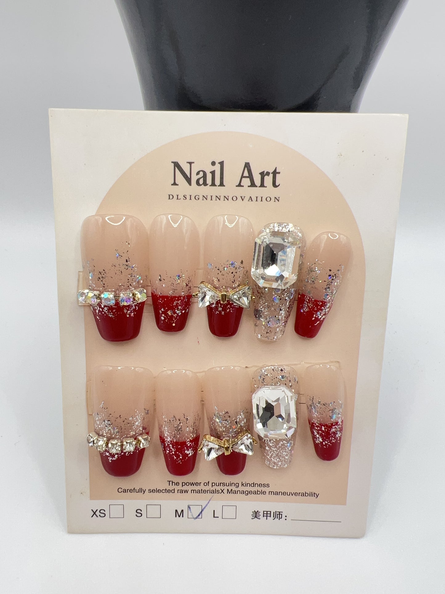 Medium Length Coffin Press On Nails with Rhinestone Charms – 10 Designs, Medium Size