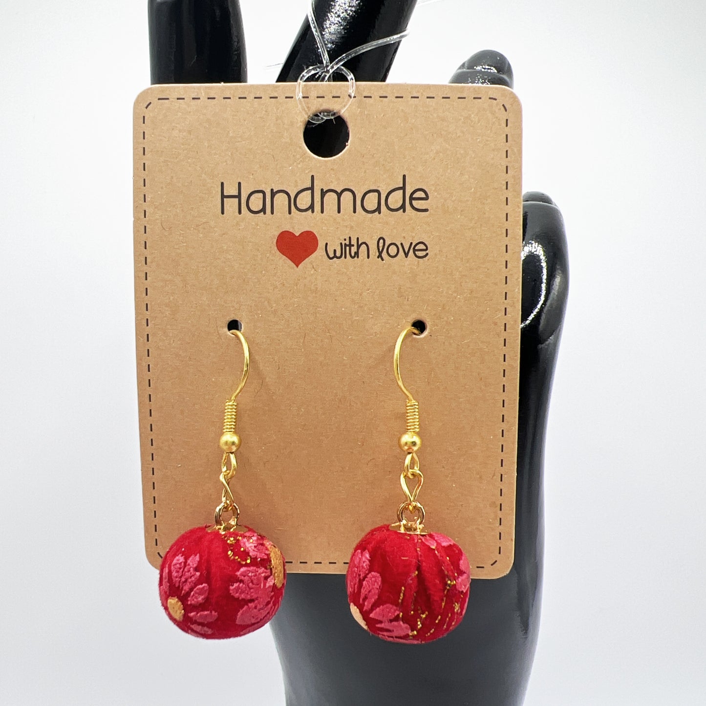 Fabric Flower Ball Drop Earrings | Lightweight & Stylish | Red & Black Options