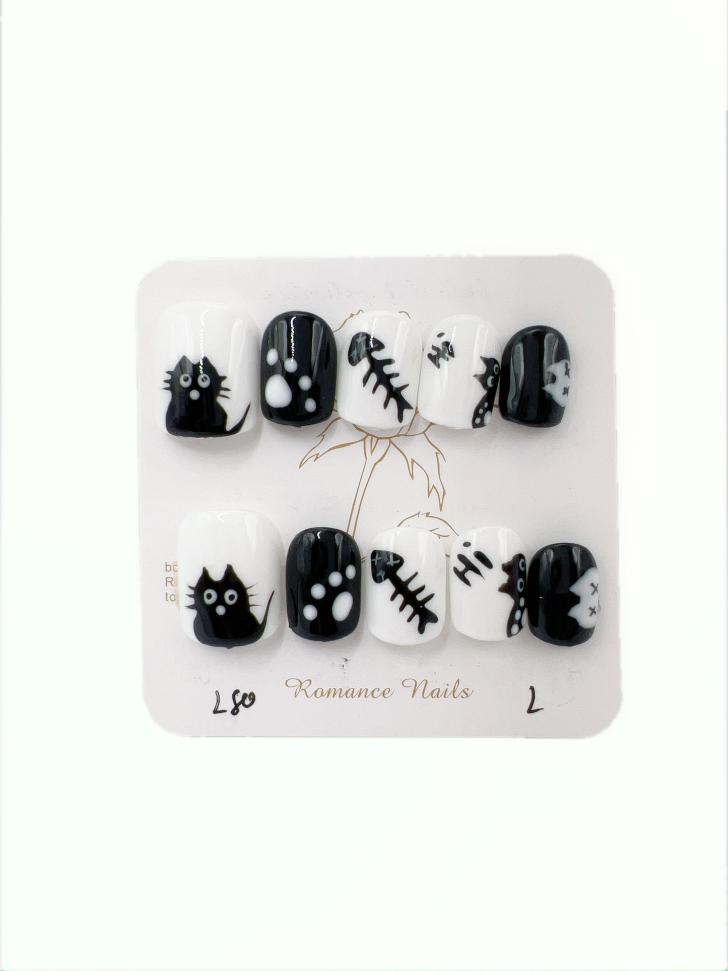 Short Square Press-On Nails with Cat Painted Design – Large Size