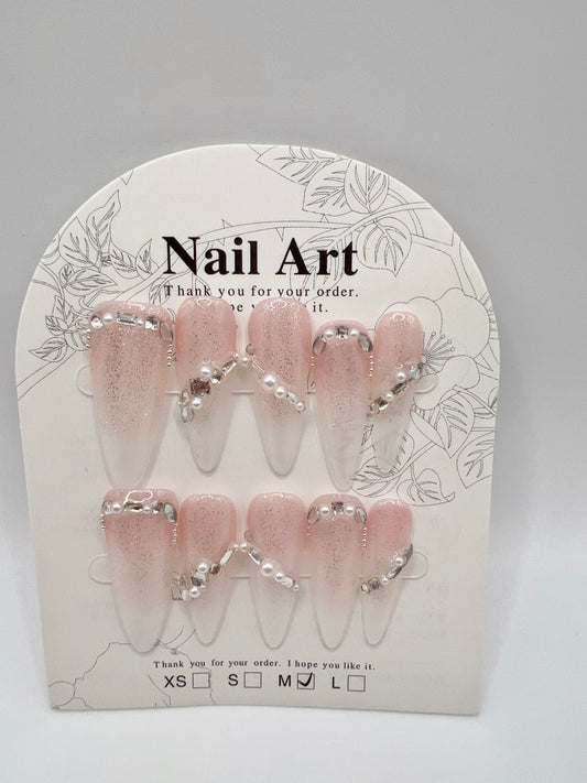 Long Stiletto Press On Nails with Charms – Medium Size