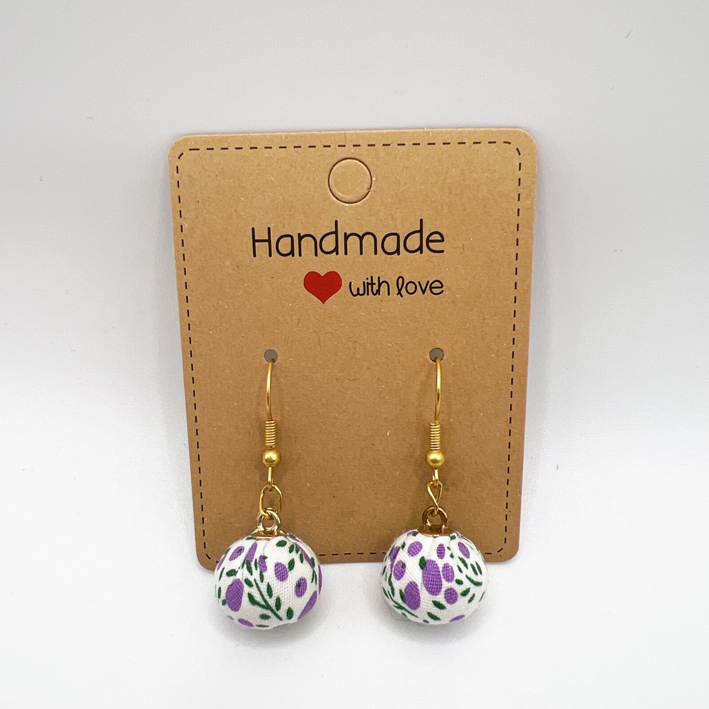 White Base Fabric Flower Ball Drop Earrings | Lightweight & Stylish | Elegant Chic
