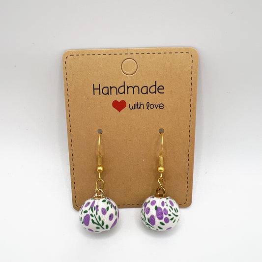 White Base Fabric Flower Ball Drop Earrings | Lightweight & Stylish | Elegant Chic