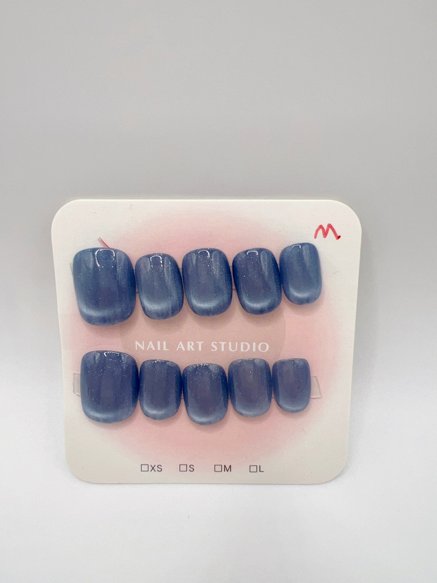 5 Set Short Square Press-On Nails with Cat Eye or Glitter Design