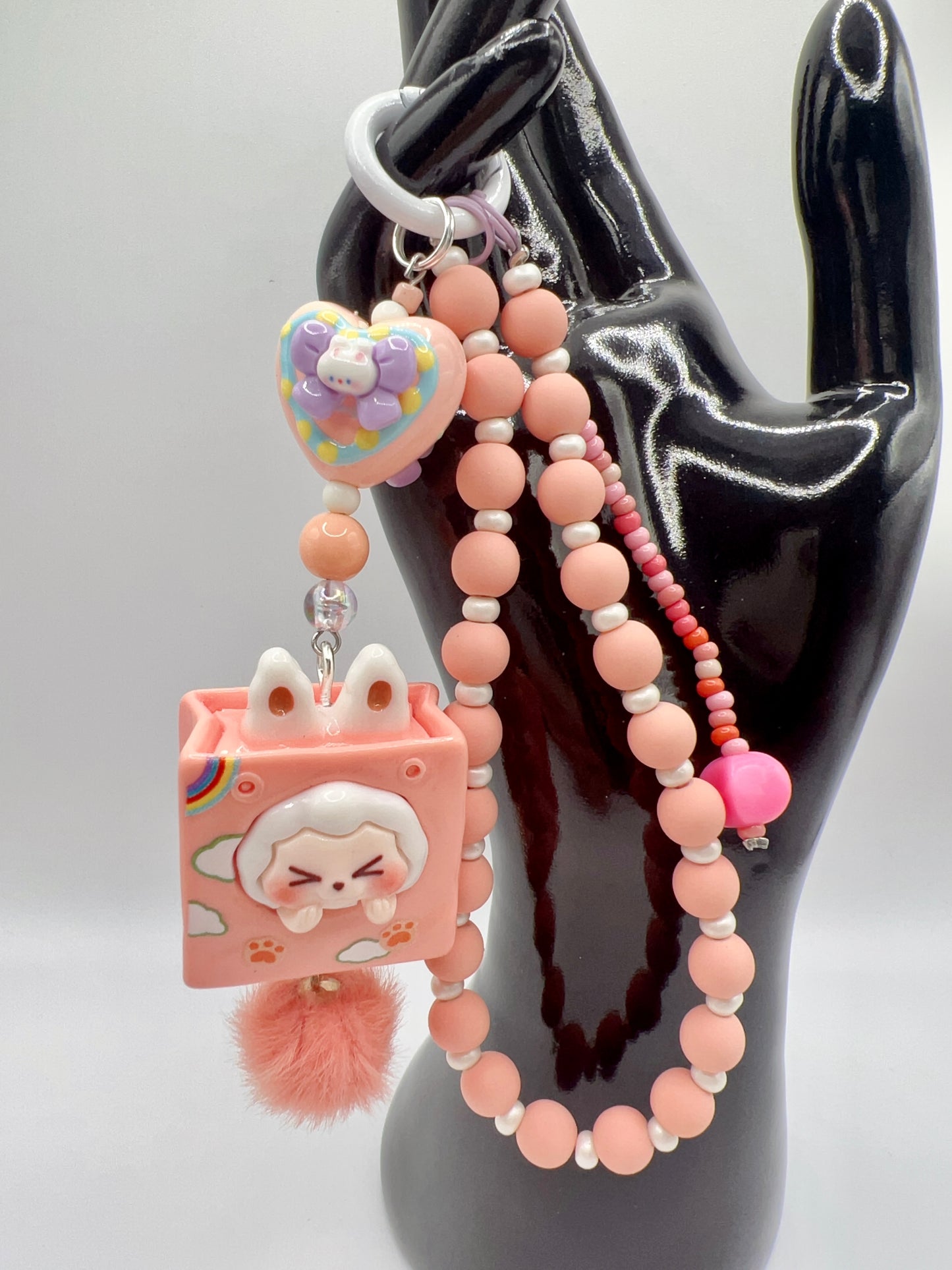 Handmade Kawaii Keychain: 3D Cartoon Charm with Pom Pom