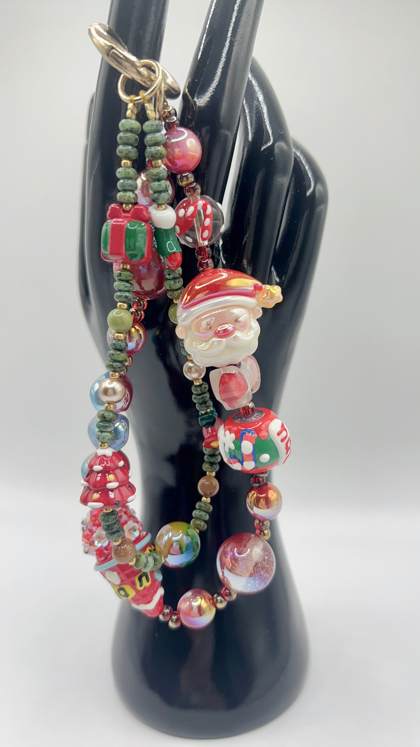 Handmade Painted Beaded Keychain / Bag Chain / Phone Chain – Christmas Style
