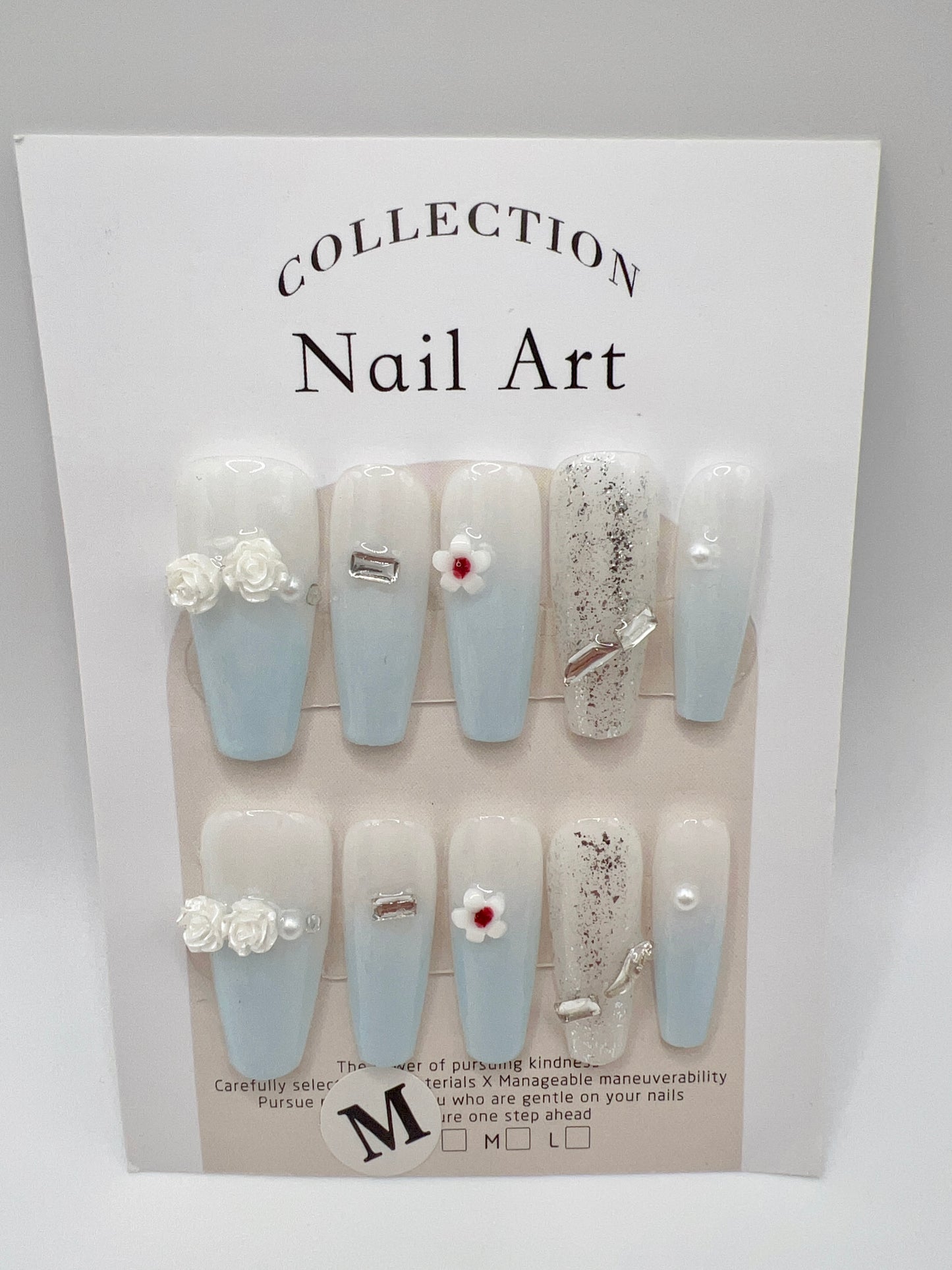 Long Coffin Press-On Nails with Rhinestone & Charms – 10 Designs, Medium Size