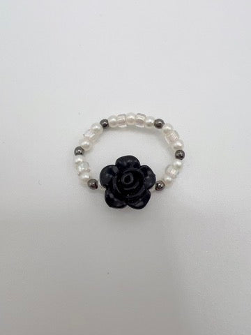 Handmade Elegant Glass Resin Flower Stretch Band Ring