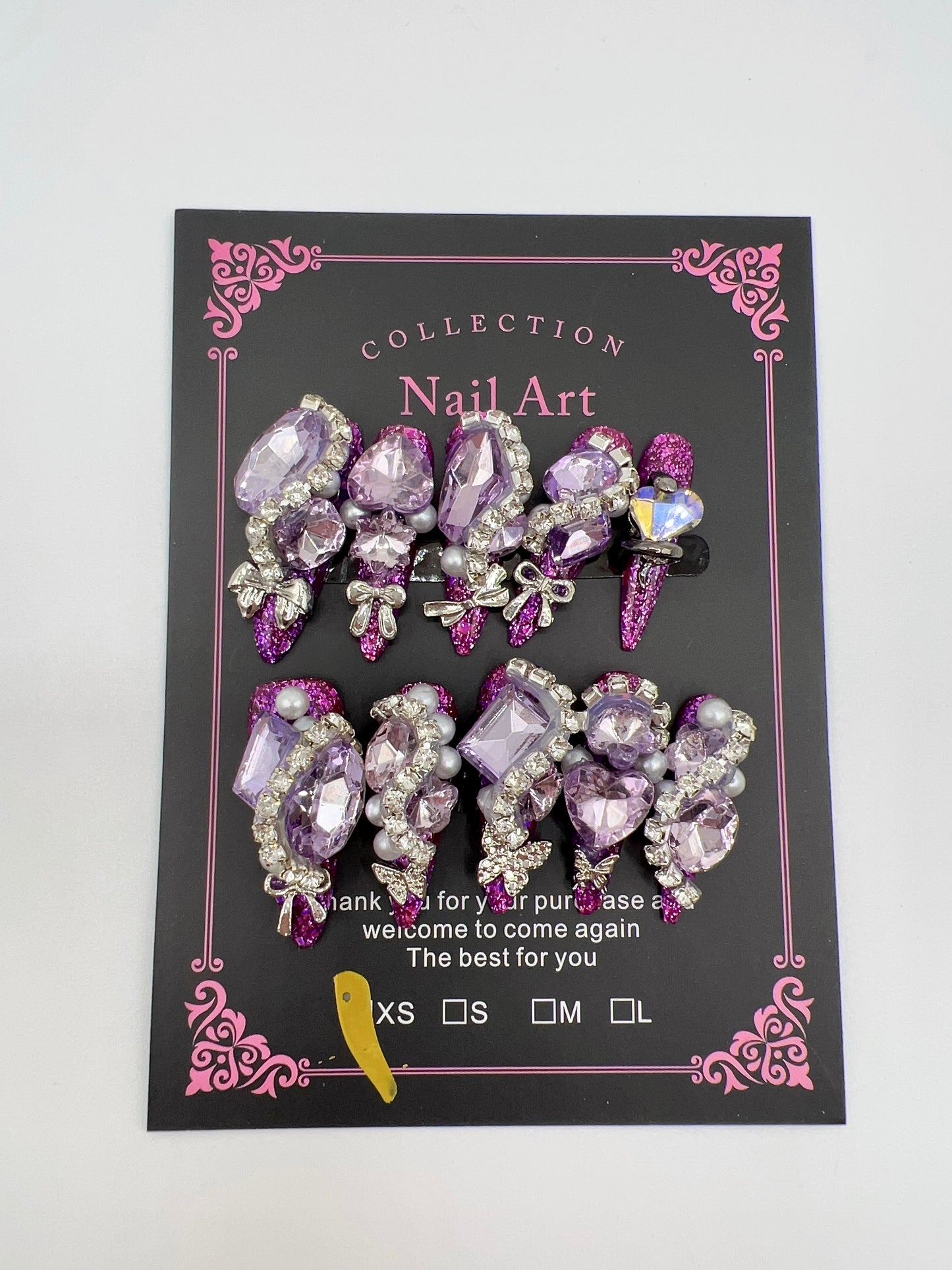 Luxury Rhinestone & Charm Press-On Nails – Glitter Stiletto Long Length, XS Size