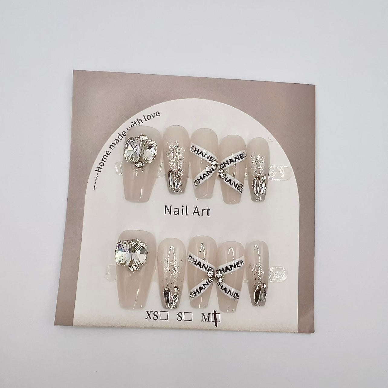 Medium Length Coffin Press On Nails with Rhinestone Gems – Medium Size