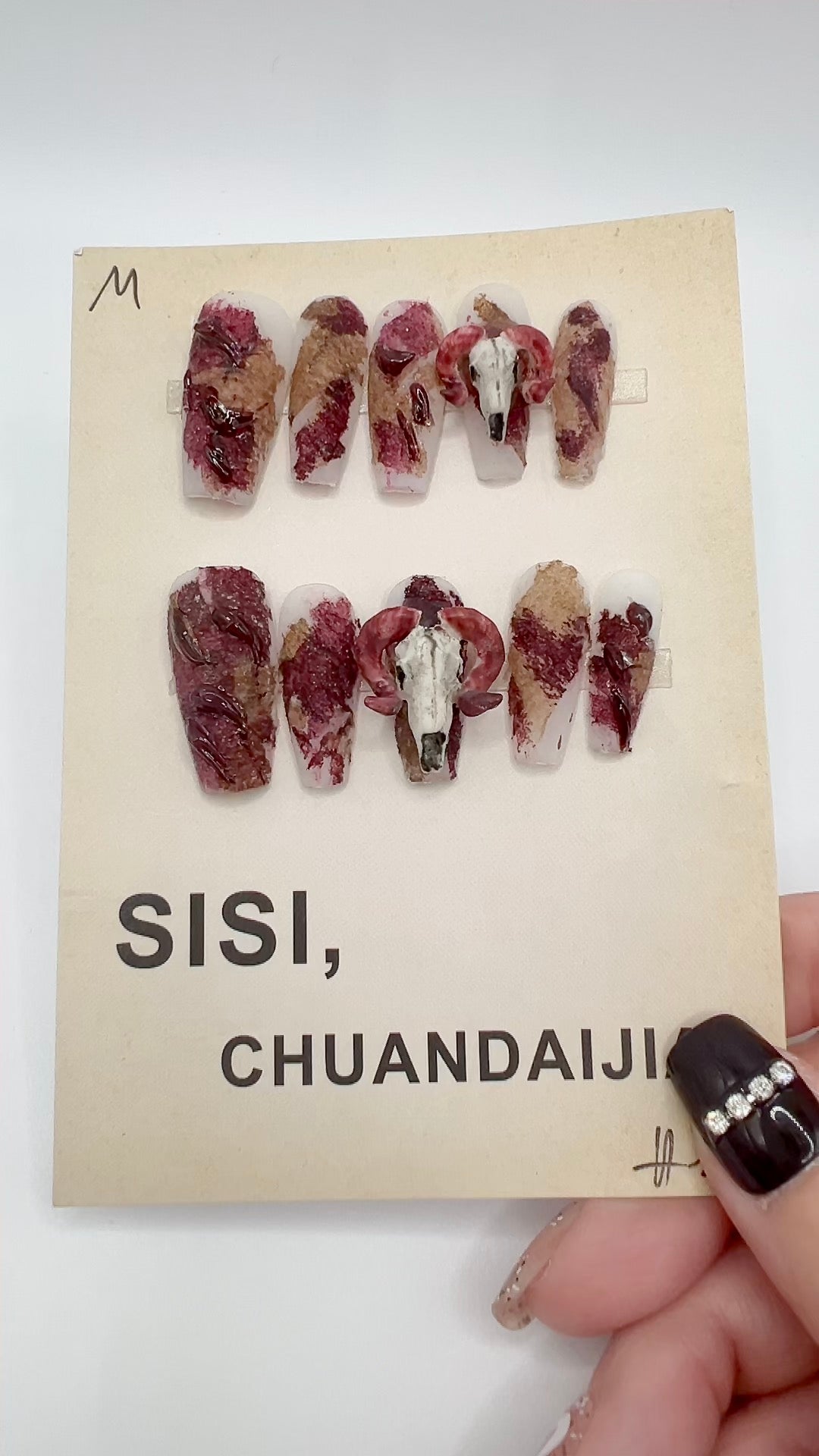 Medium Length Coffin Press-On Nails with Charms – Halloween Style