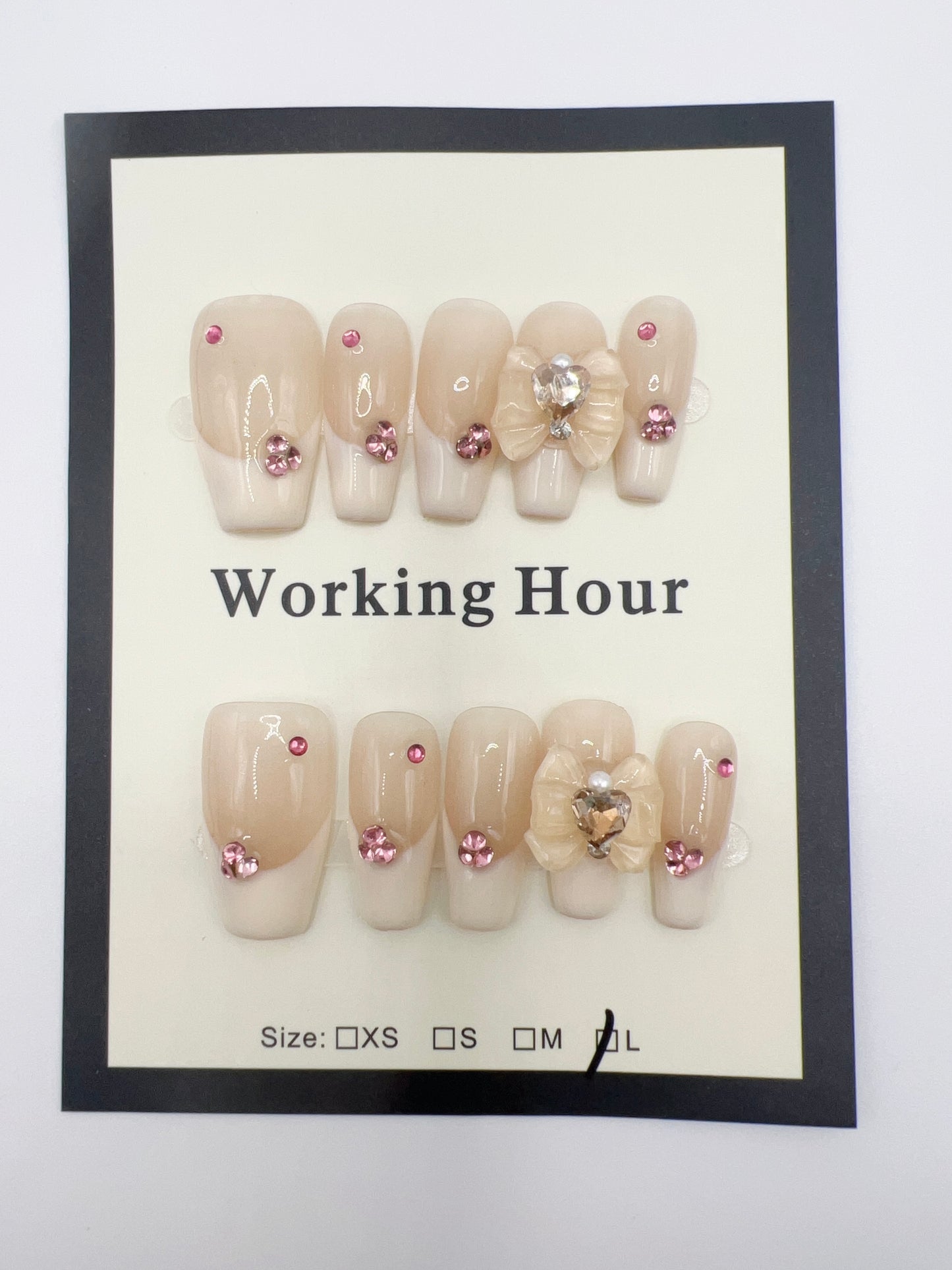 Medium Coffin Press-On Nails with Rhinestones French Tip – Large Size