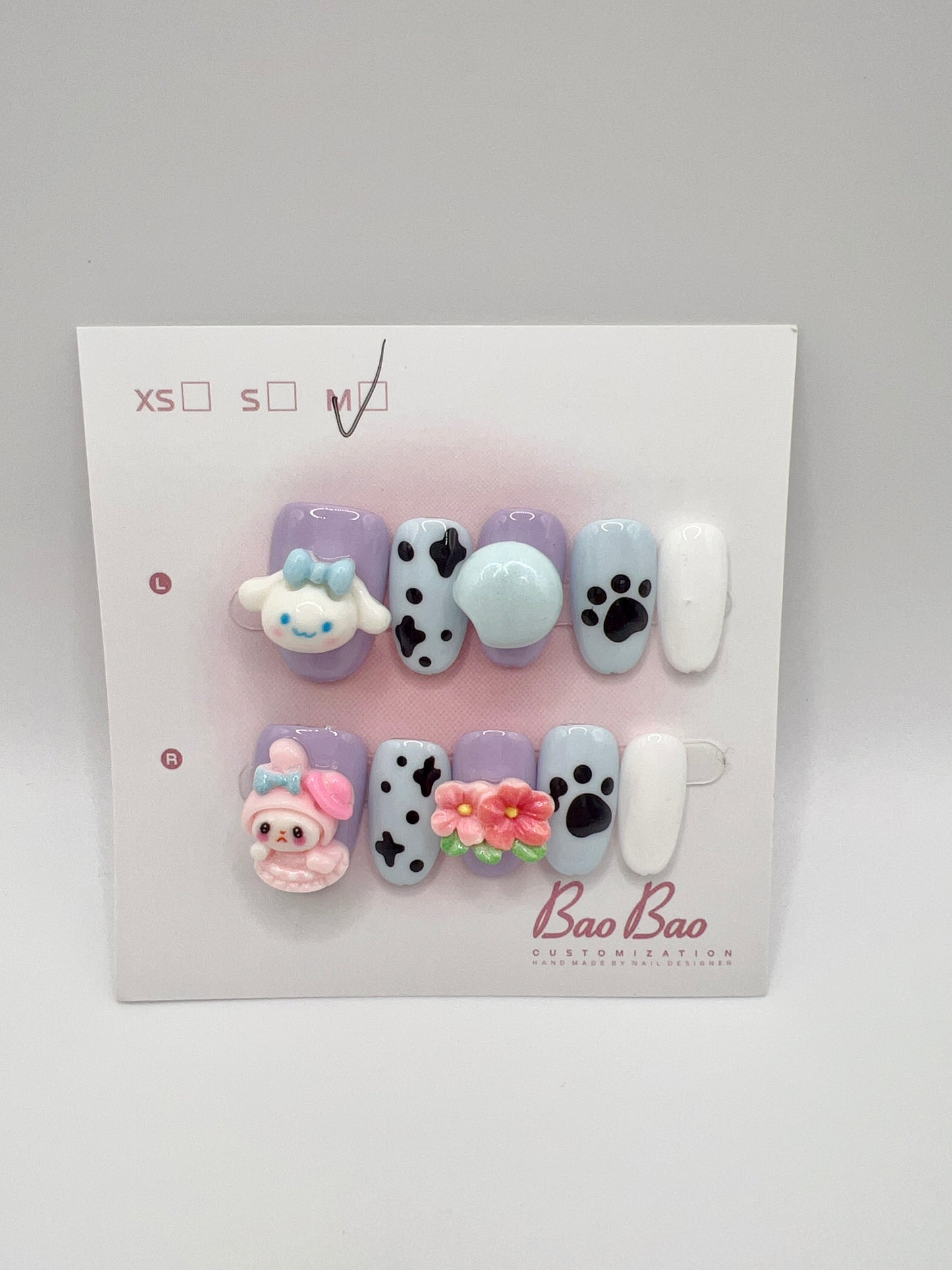 2 Sets Medium Oval Press-On Nails with Cartoon Charms