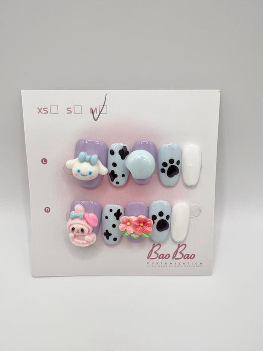 2 Sets Medium Oval Press-On Nails with Cartoon Charms