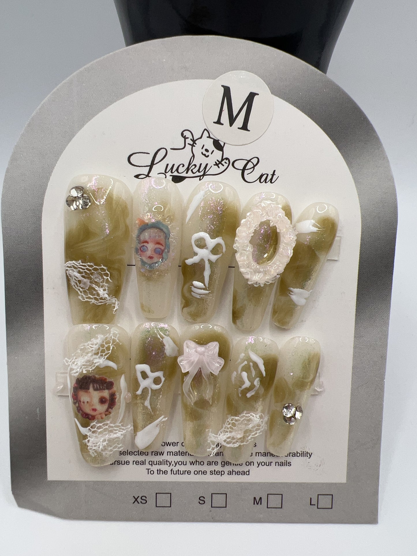 Long Coffin Press-On Nails with Rhinestone & Charms – 9 Designs, Medium Size