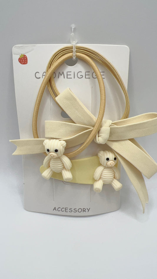 Bear Hair Tie and Clip Set Cute for Girls Gift Idea two Color Options
