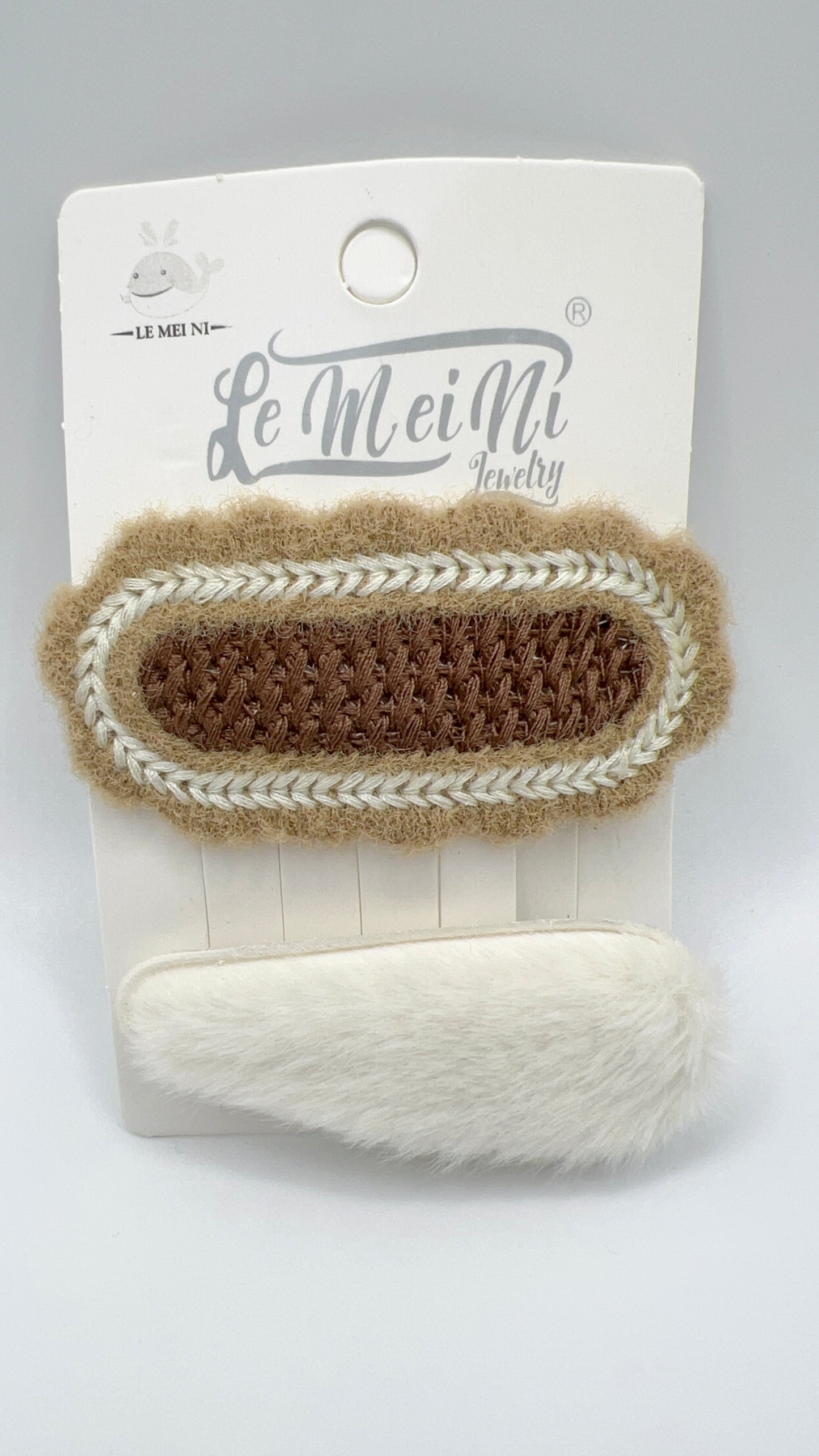 Knitted and Plush Hair Clip Set Cute for Winter and Fall 2 Color Options
