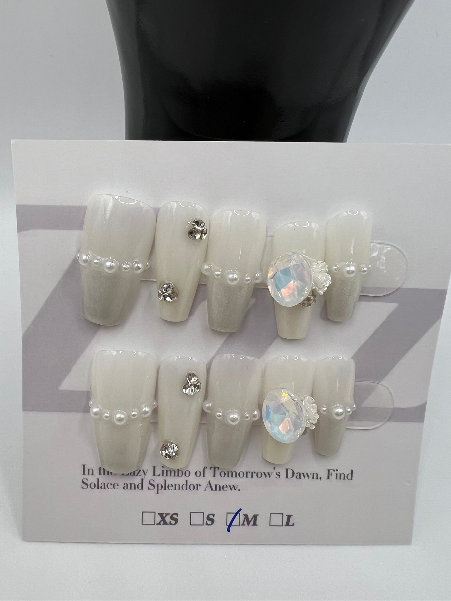 Medium Length Coffin Press On Nails with Rhinestone Charms – 10 Designs, Medium Size