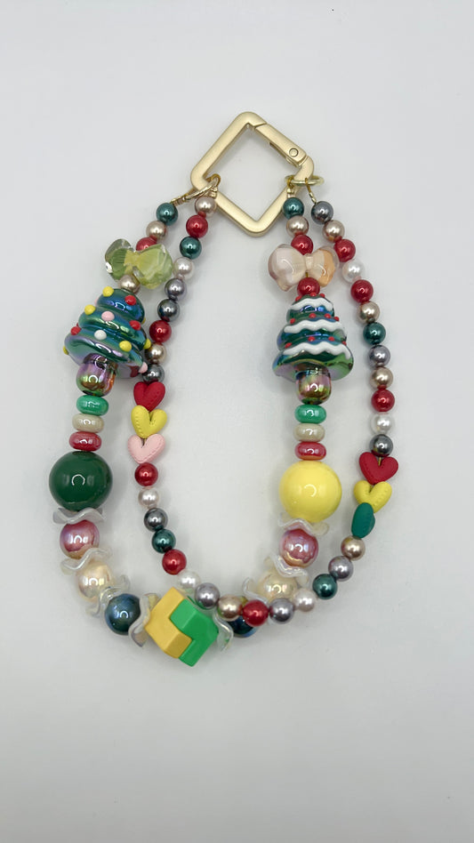 Handmade Painted Beaded Keychain / Bag Chain / Phone Chain – Christmas Style