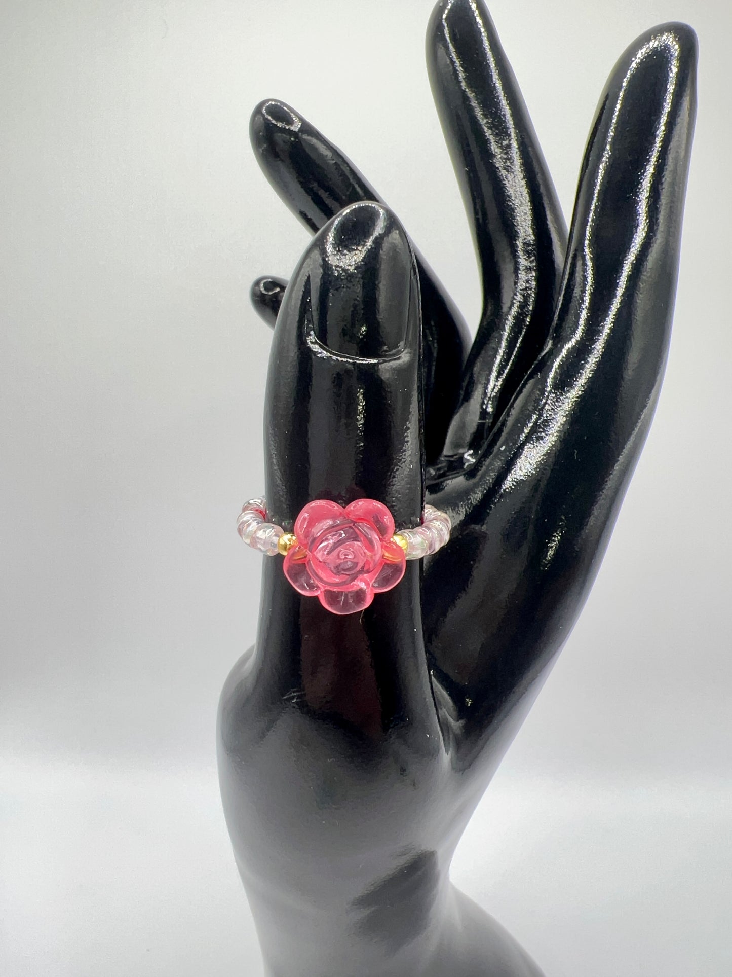 Handmade Elegant Glass Resin Flower Stretch Band Ring