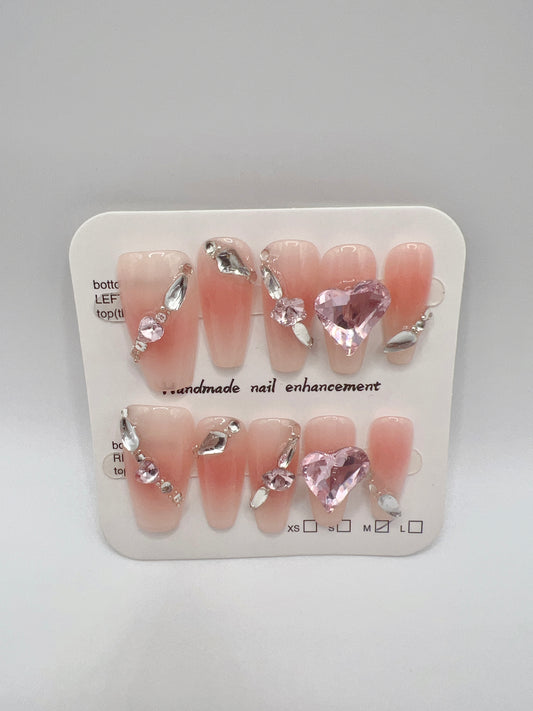Medium Coffin Press On Nails with Rhinestone and Charms – Medium Size