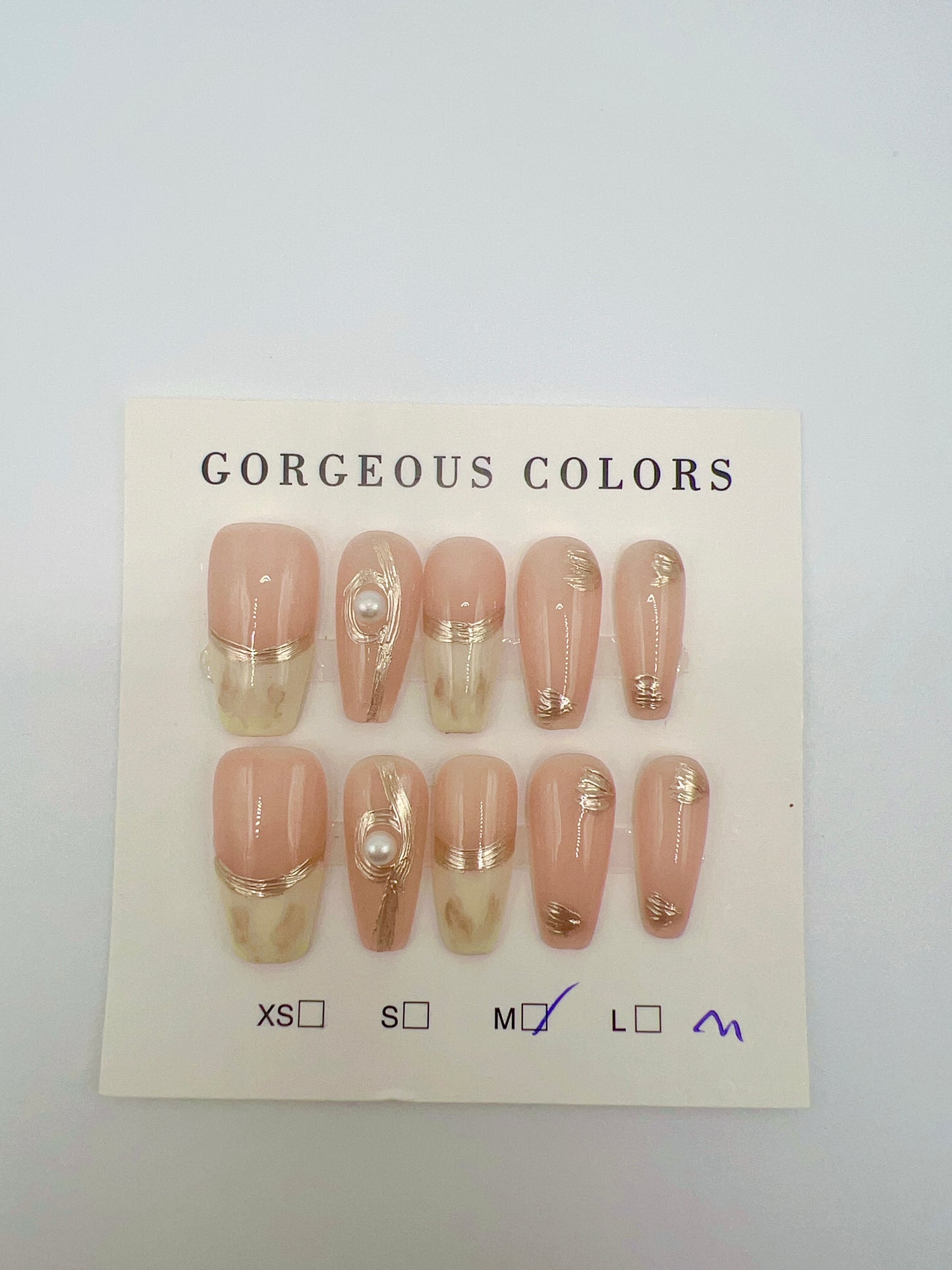Medium Coffin French Tip Press On Nails with Pearl – Medium Size