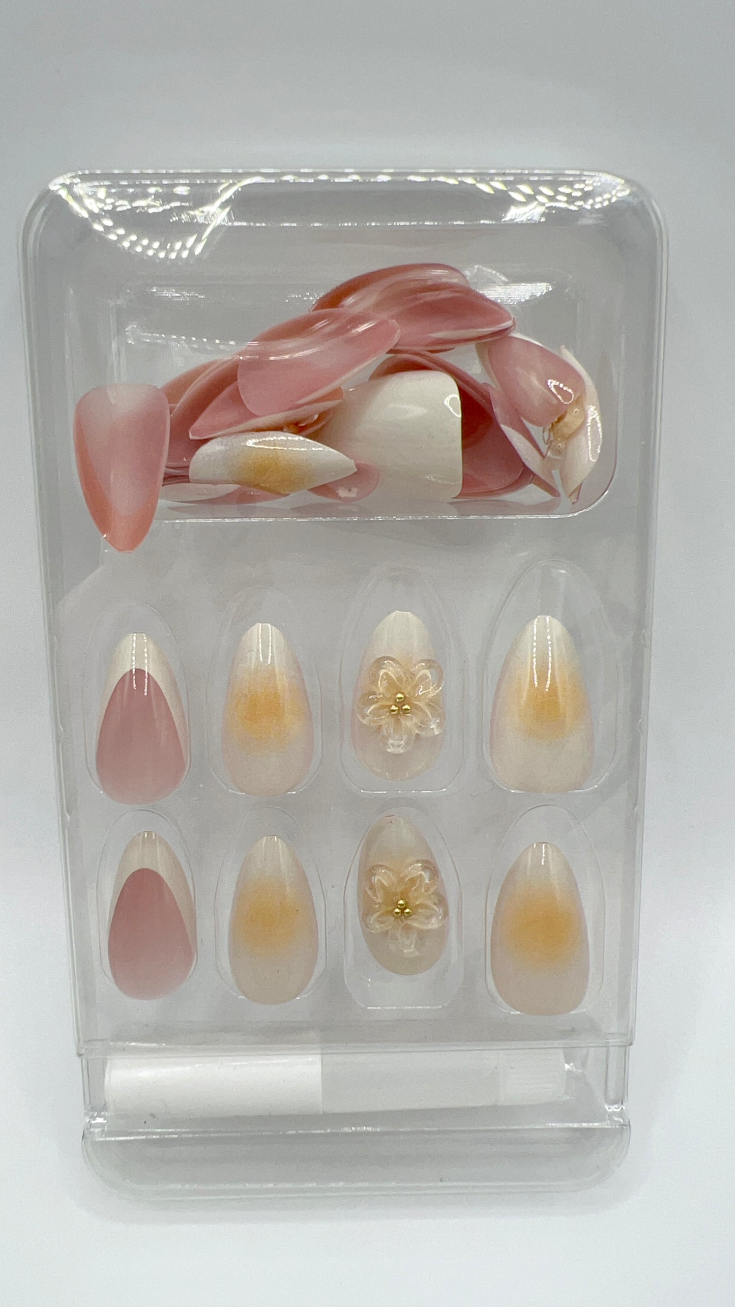 24pcs Almond Press On Nails Flower Yellow Gradient Fit All Sizes Elegant