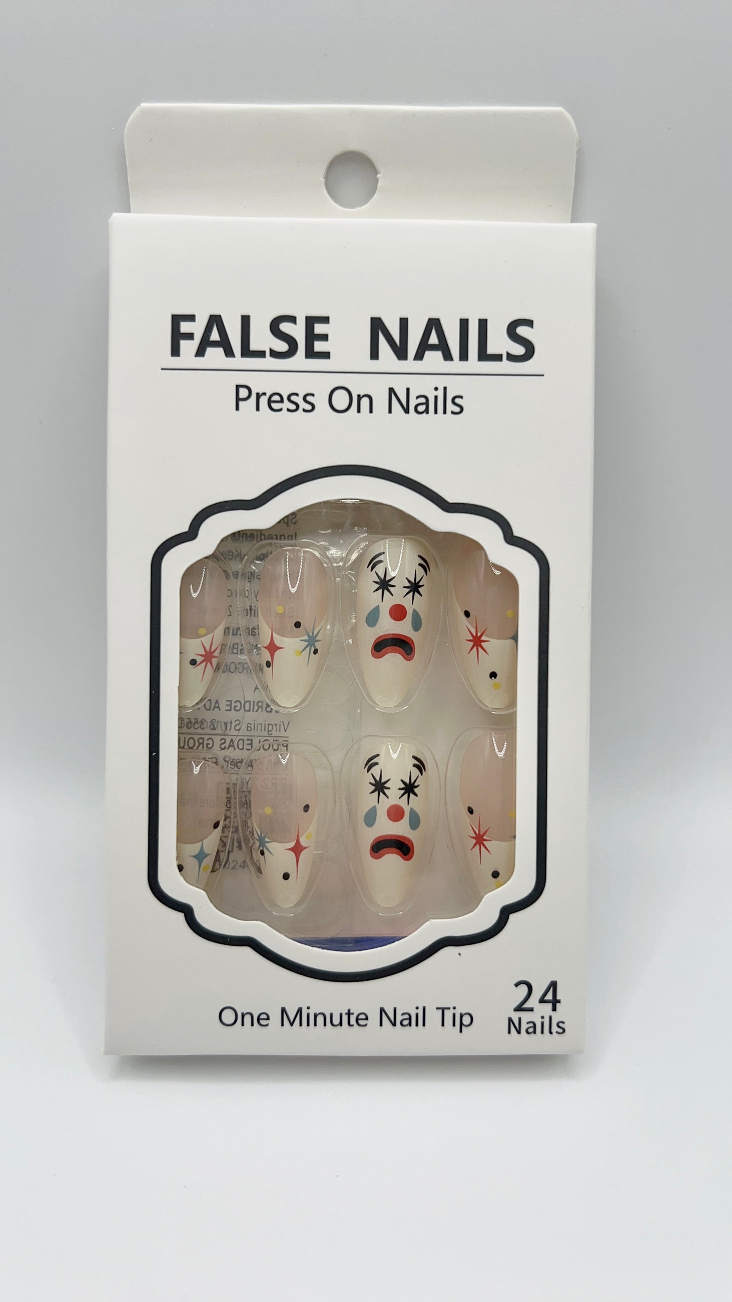 24 pcs Press-On Nails – Clown Design, Fit All Sizes, Halloween Style
