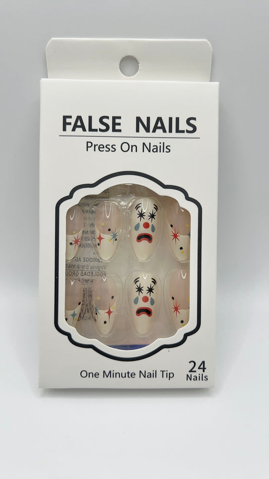 24 pcs Press-On Nails – Clown Design, Fit All Sizes, Halloween Style