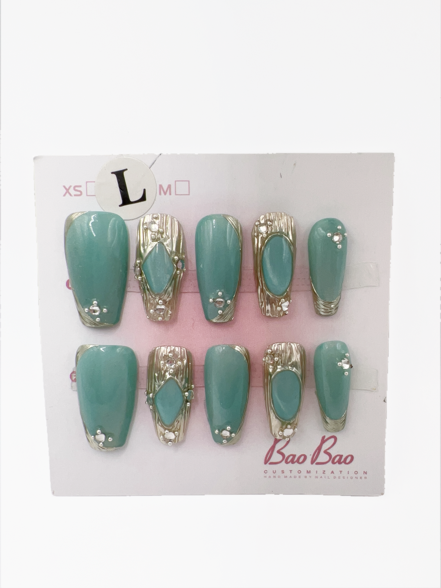Medium Coffin Press-On Nails with Buccellati Design – Large Size