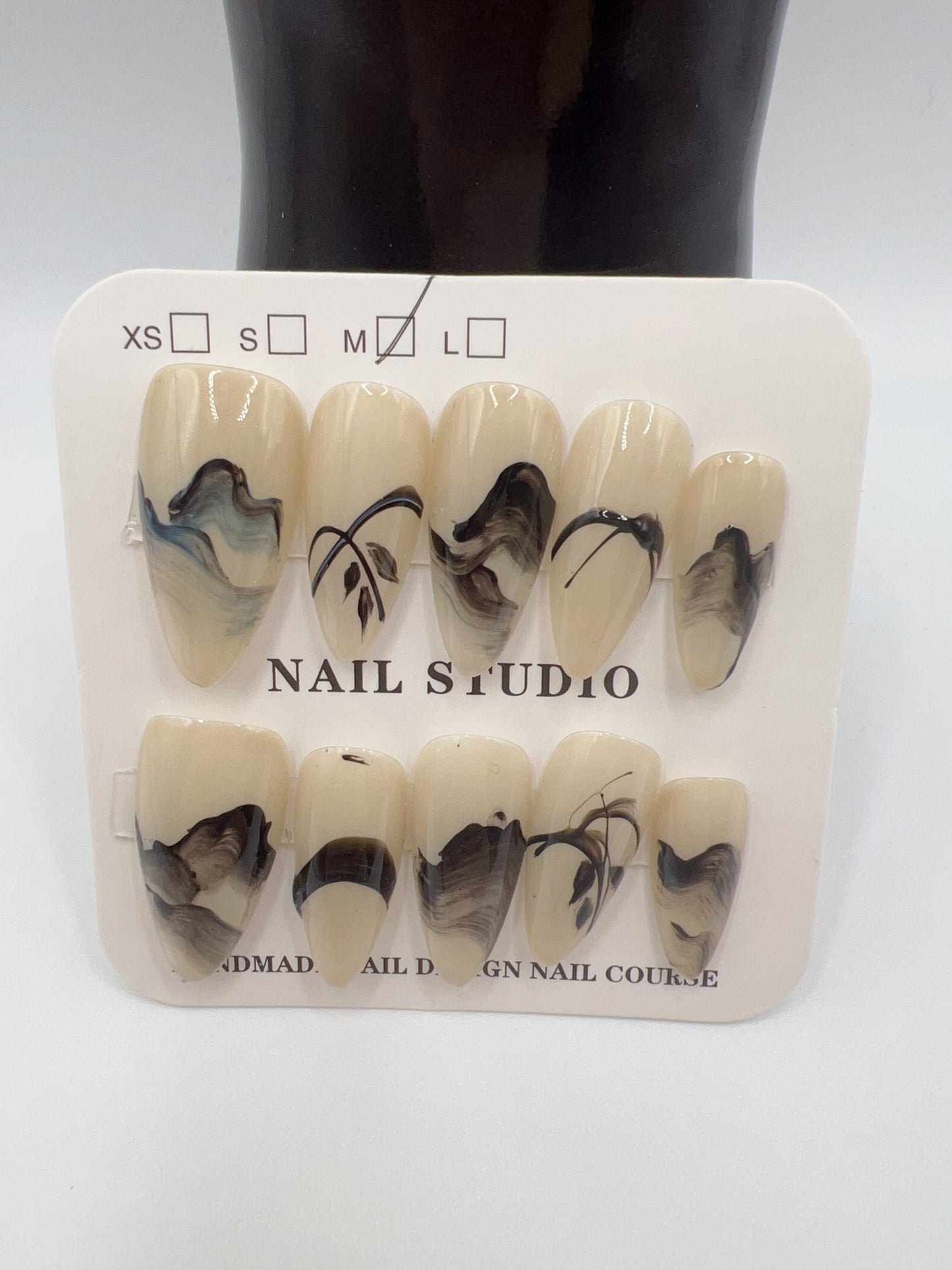 Almond Hand-Painted Watercolor Press-On Nails – 6 Designs, Medium Size