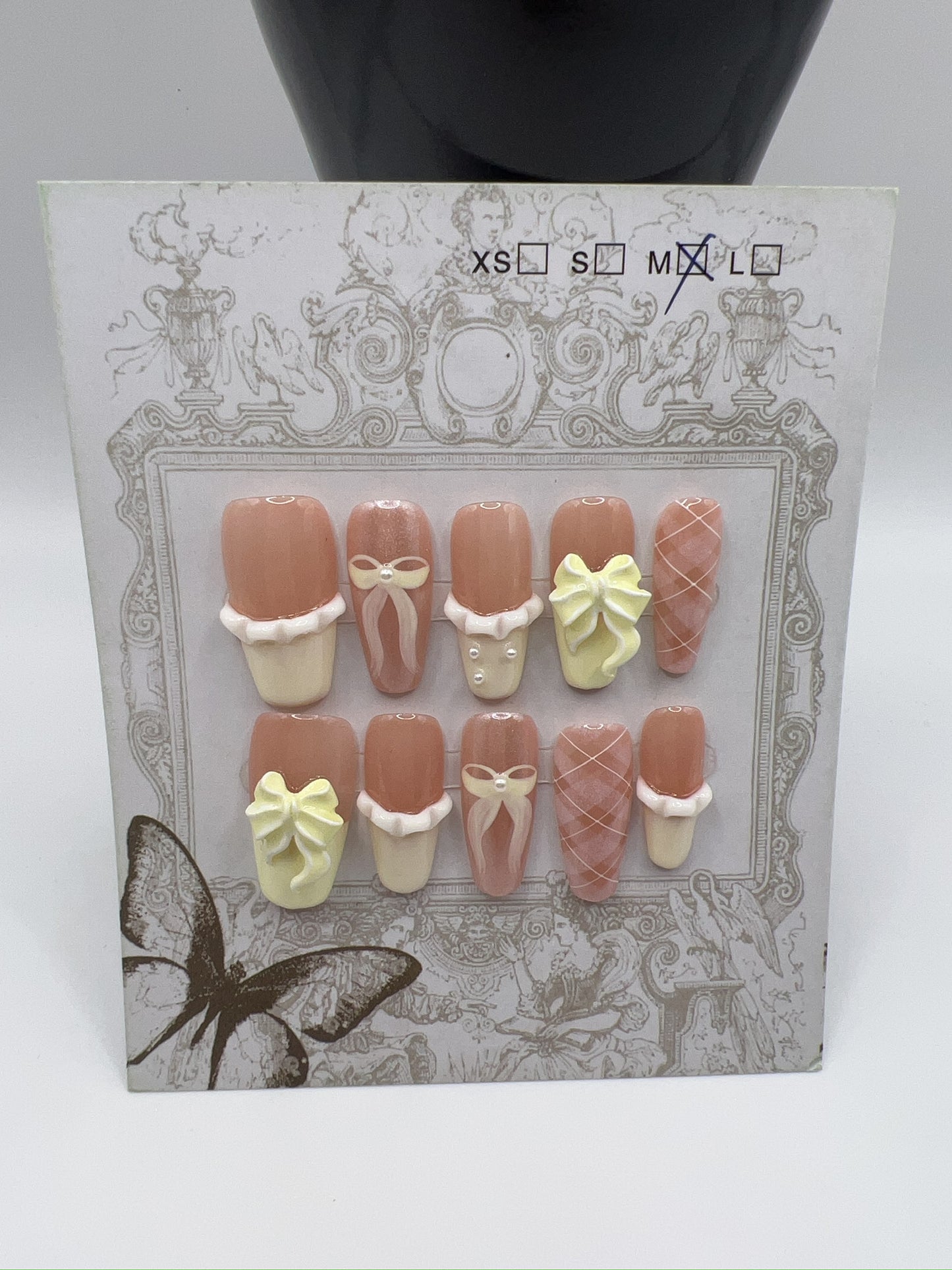 Medium Length Coffin Press On Nails with Rhinestone Charms – 10 Designs, Medium Size
