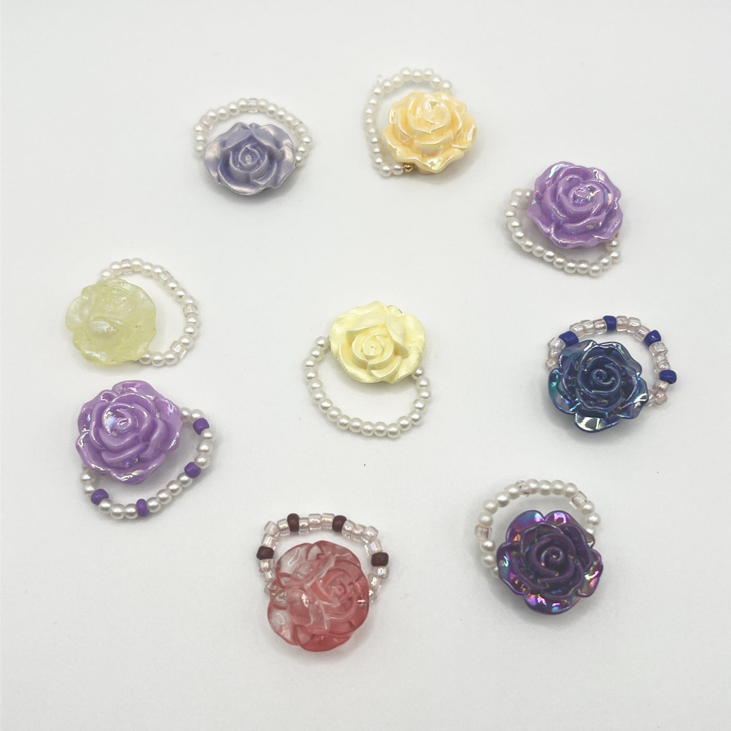 Elegant Glass Resin Flower Stretch Band Ring – Handmade Adjustable Statement Jewelry