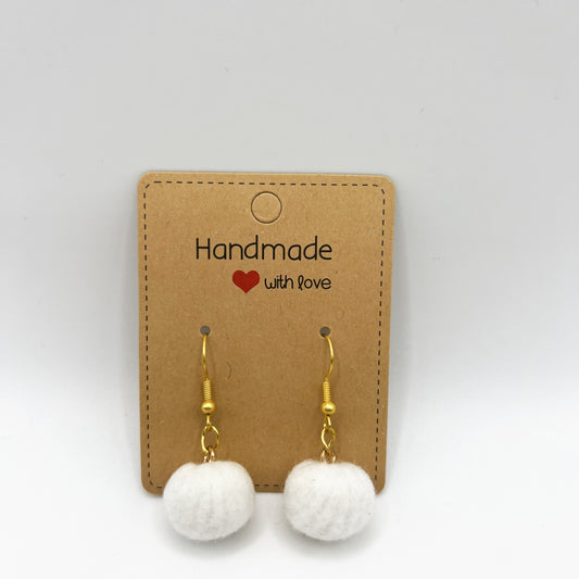 Textured White Pom-Pom Drop Earrings | Lightweight & Stylish | Cozy Chic