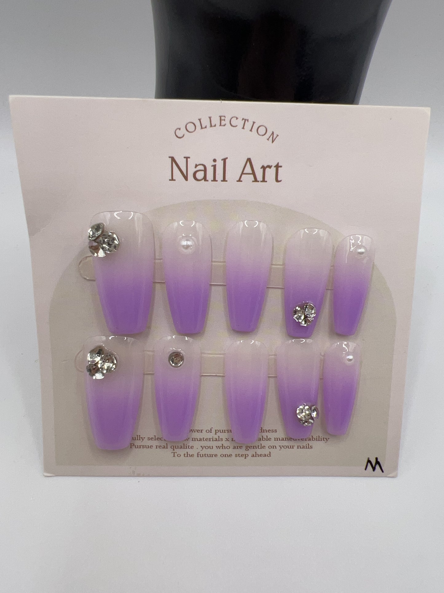 Medium Length Coffin Press On Nails with Rhinestone Charms – 10 Designs, Medium Size
