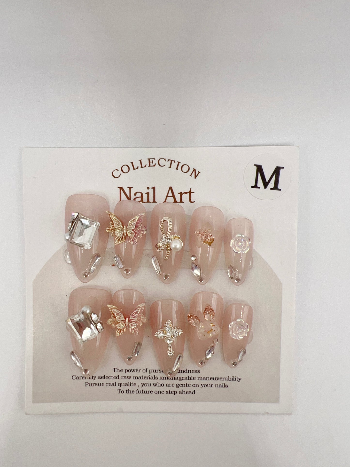 Almond Press-On Nails with Elegant Charms – Medium Size