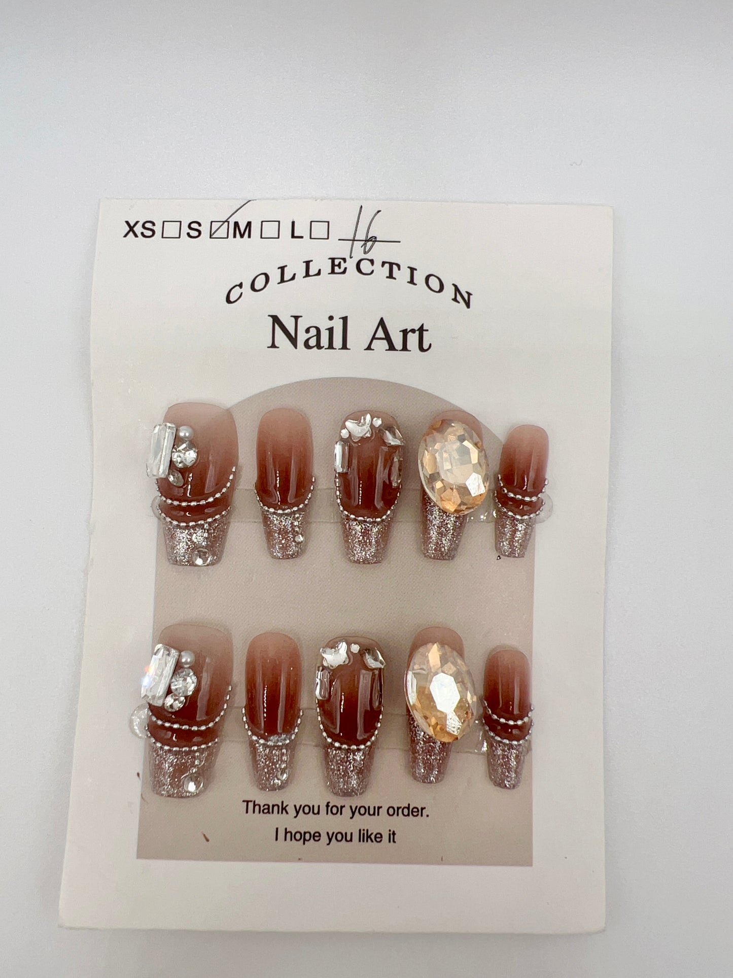 Medium Coffin Press-On Nails with Rhinestones & Glitter French Tip