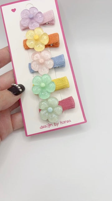 Handmade Colorful Flower Hair Clip Set – 5pcs, Cute for Girls & Gift