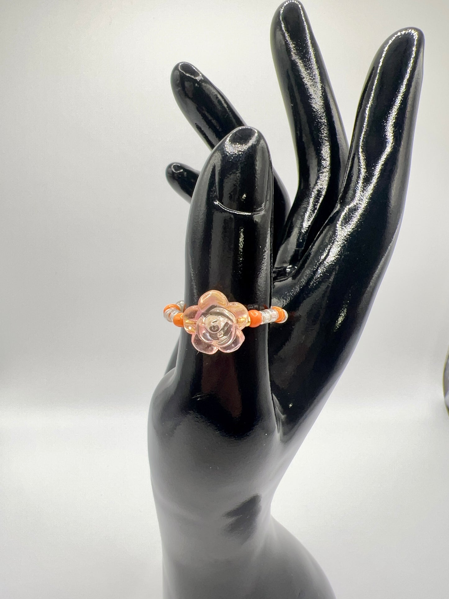 Handmade Elegant Glass Resin Flower Stretch Band Ring