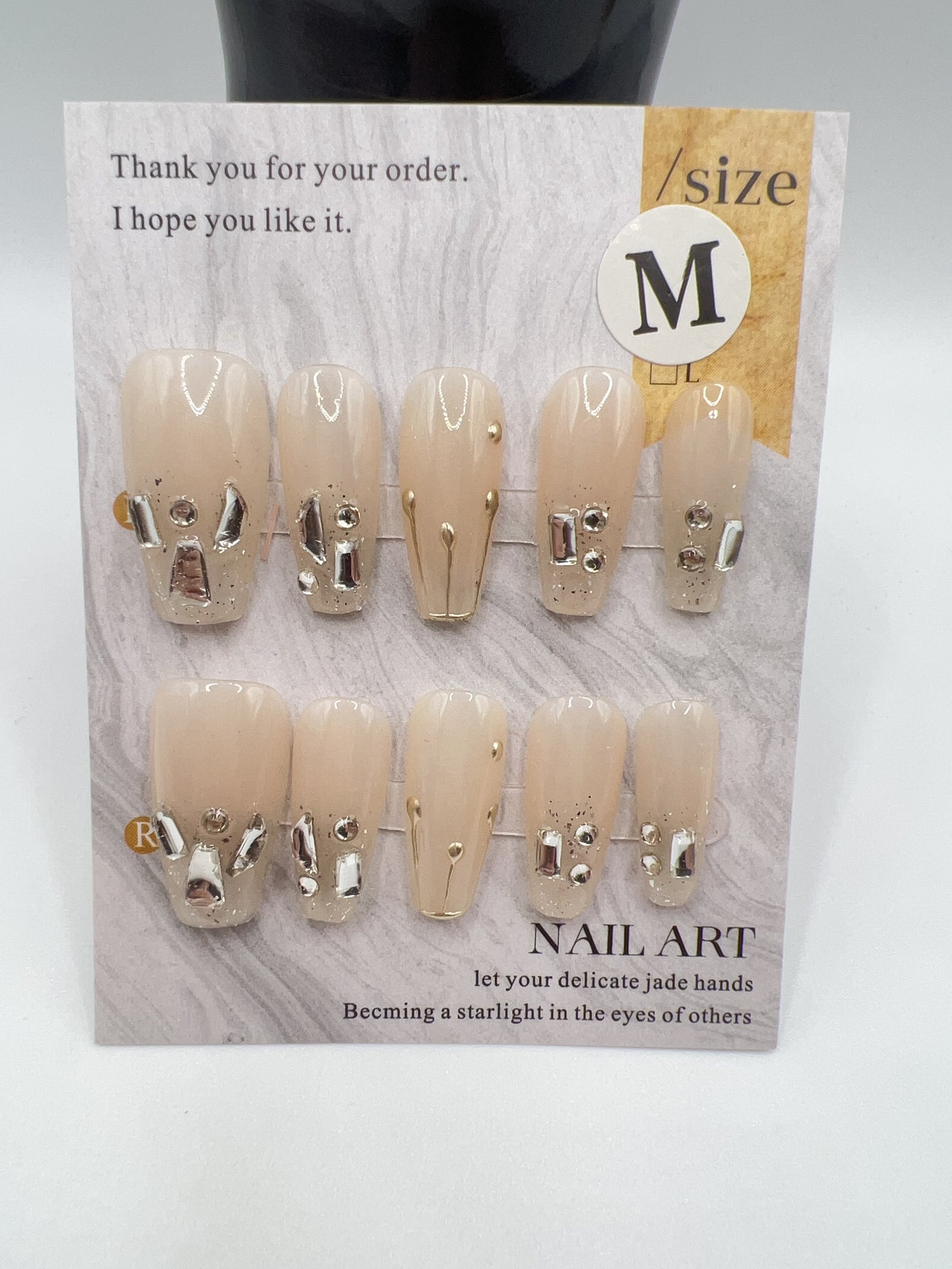 Medium Length Coffin Press On Nails with Rhinestone Charms – 10 Designs, Medium Size