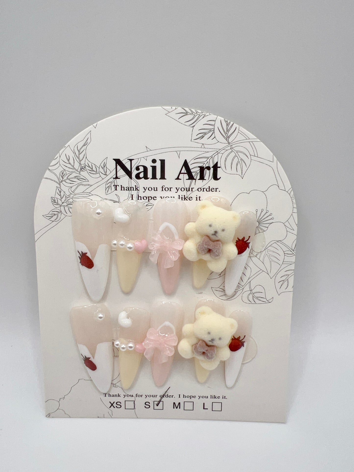 Long Stiletto Press On Nails with Rhinestone & 2D Flowers – Small Size