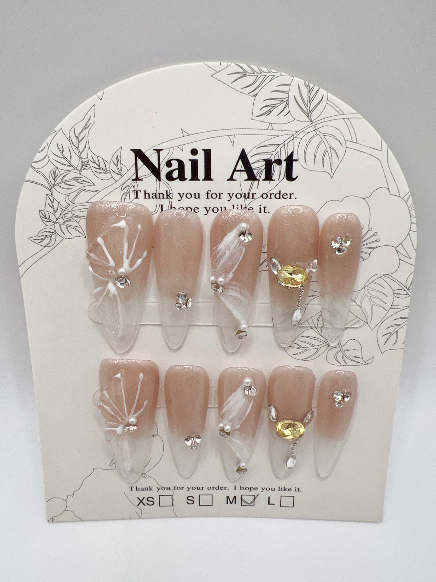 Long Stiletto Press-On Nails with Rhinestone Charms – Medium Size