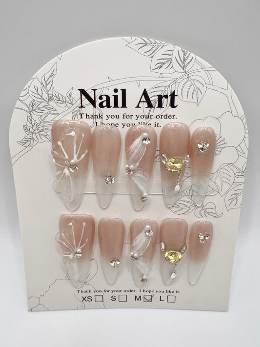 Long Stiletto Press-On Nails with Rhinestone Charms – Medium Size
