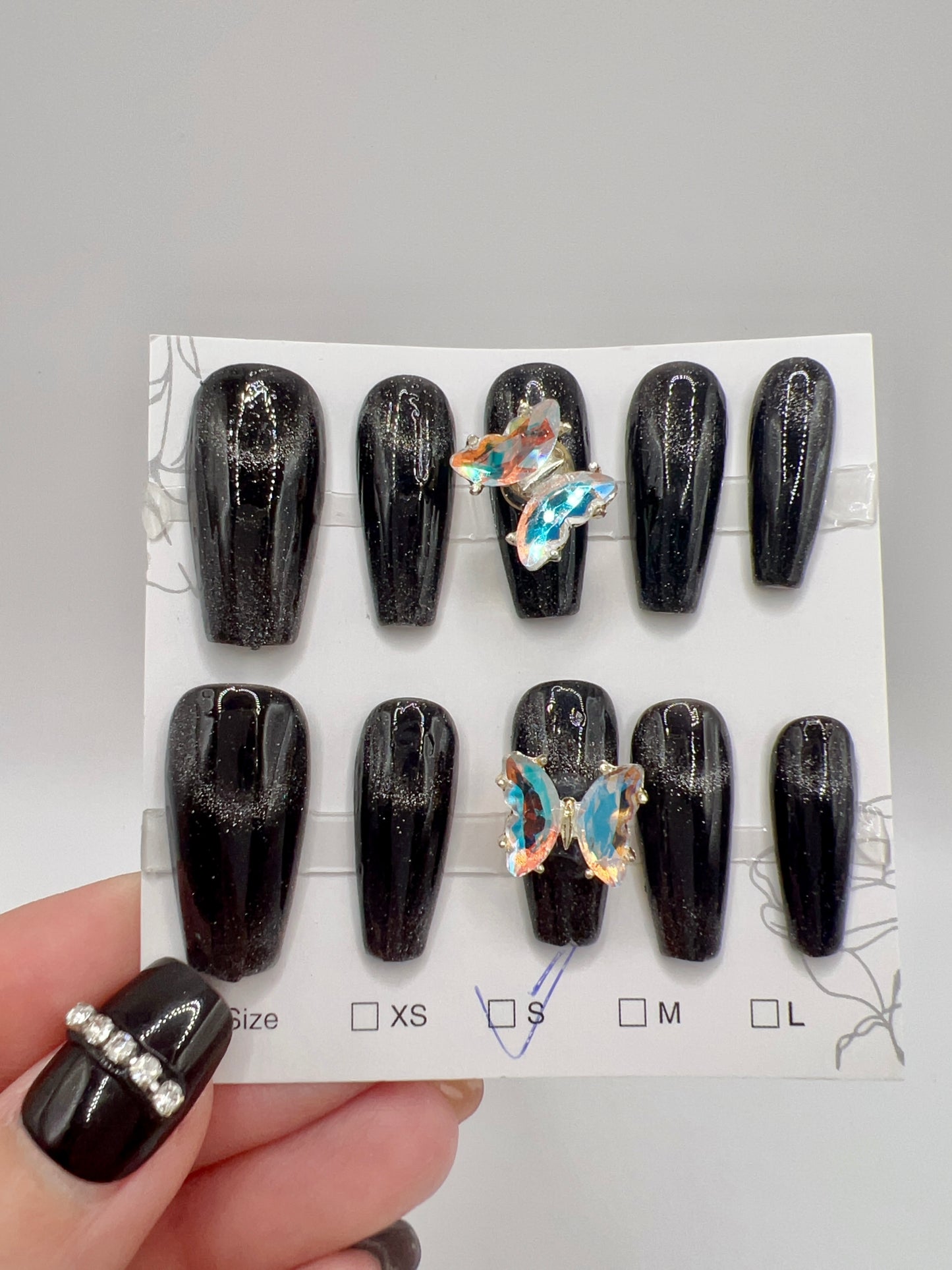 Medium Coffin Press On Nails with Rotatable Butterfly Charm