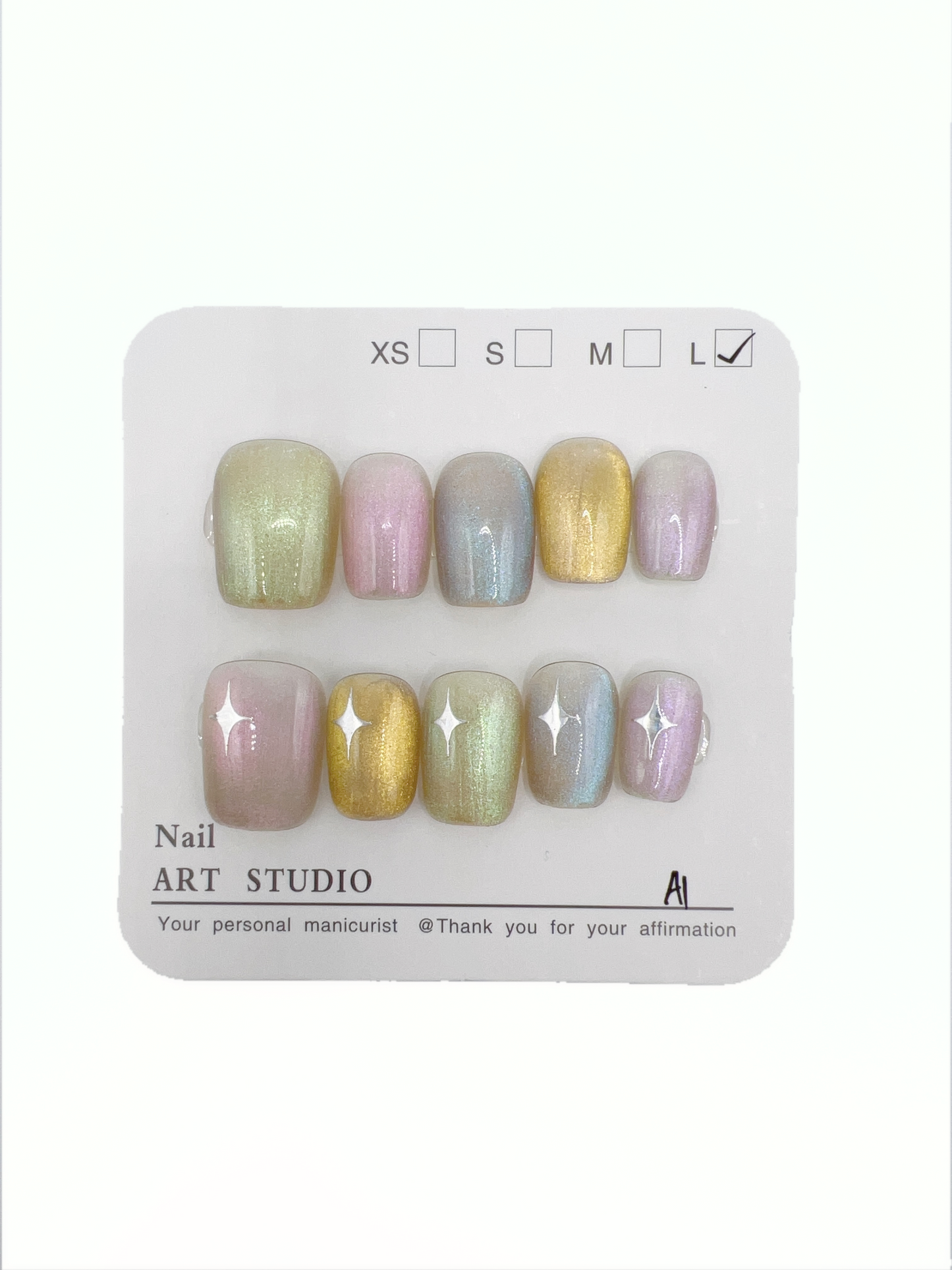 Short Square Press-On Nails with Colorful Shimmer – Large Size