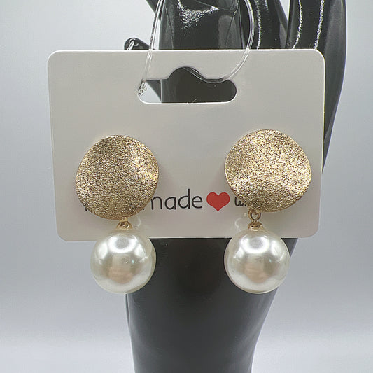 Gold Disc Pearl Drop Earrings | Elegant & Classic Jewelry