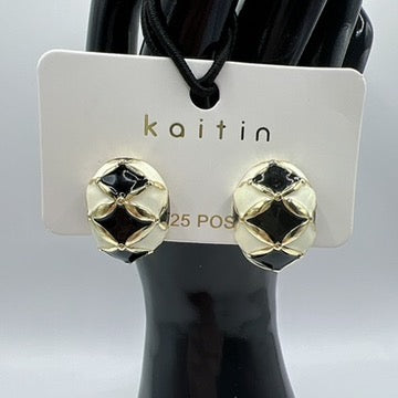 White & Black Grid Hoop Earrings | Modern Checkered Style