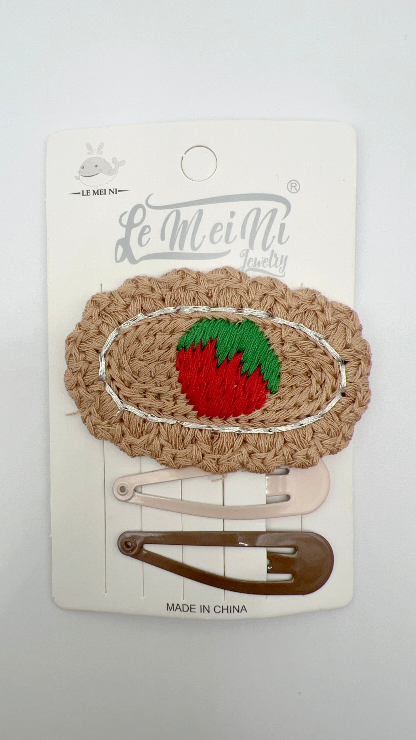 Handmade Strawberry Embroidered Hair Clip 2.6x1.6in Cute for Girls Multi Color Set