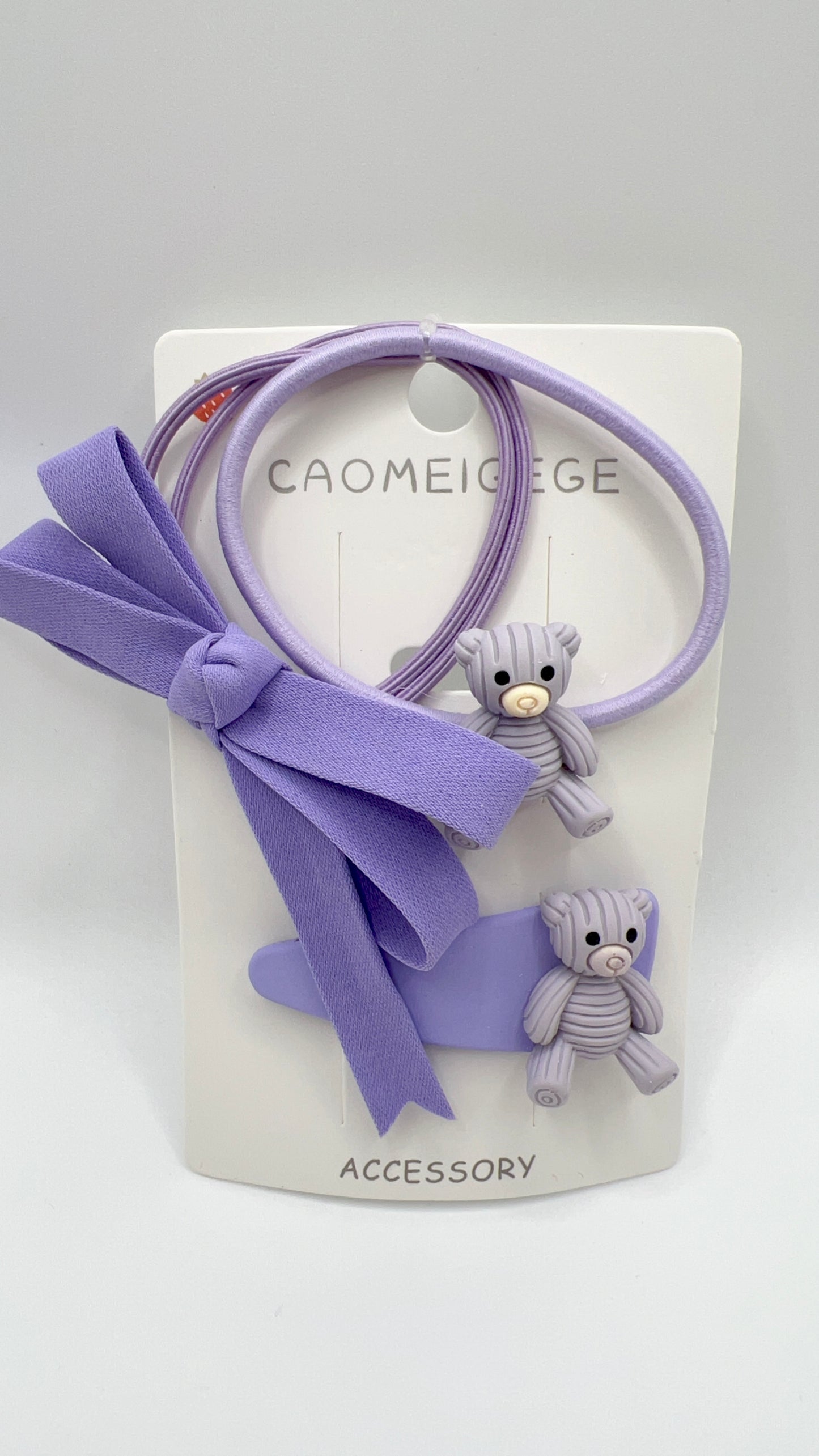 Bear Hair Tie and Clip Set Cute for Girls Gift Idea two Color Options