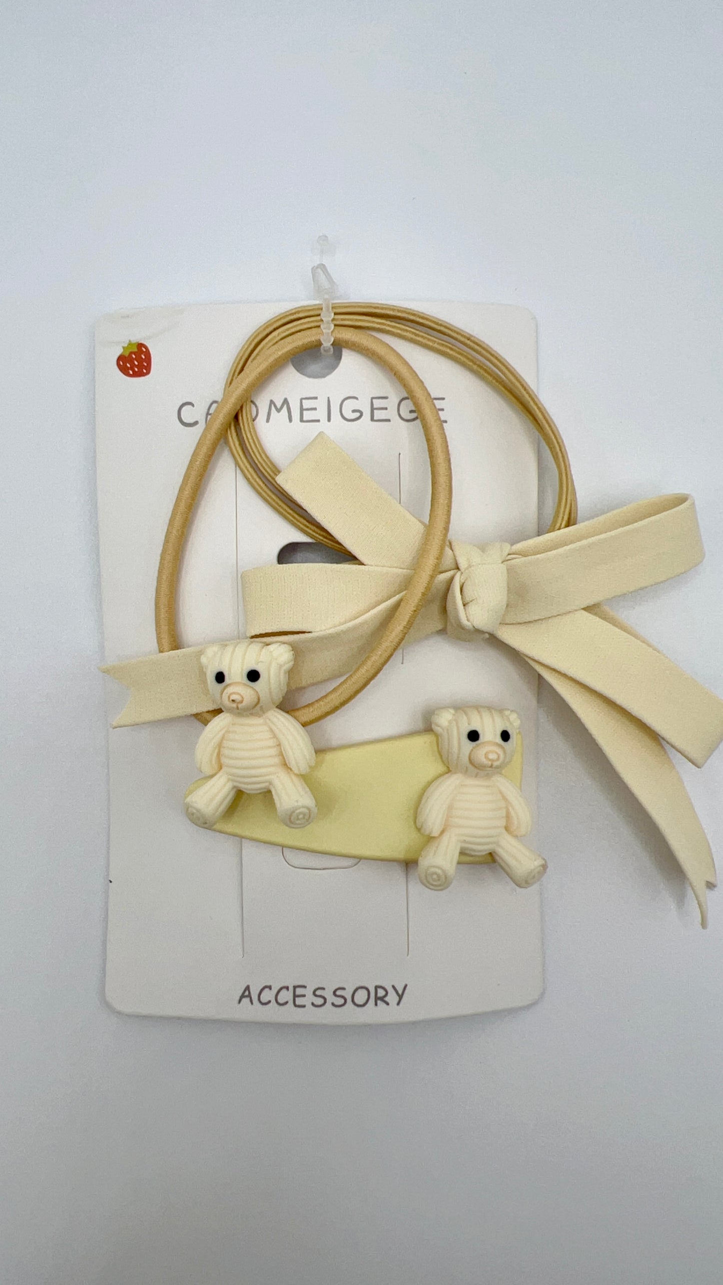 Bear Hair Tie and Clip Set Cute for Girls Gift Idea two Color Options